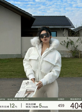 福尔尼斯悦 毛领白鸭绒羽绒服女2025冬季新款连帽保暖显瘦外套