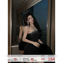 烫钻包臀裙高级感裙子 新款 福尔尼斯悦 性感挂脖连衣裙女2025冬季