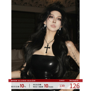 FORNIS 美式辣妹pu皮抹胸上衣修身显瘦皮裤套装F25B4522+F25K4521