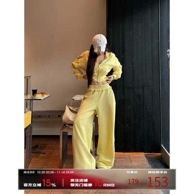 福尔尼斯悦 辣妹卫衣套装女2025早秋新款美式吊带上衣卫裤三件套