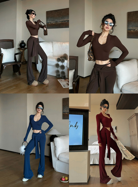 福尔尼斯悦 韩式慵懒chic套装2025冬季新款加绒V领上衣裤子两件套