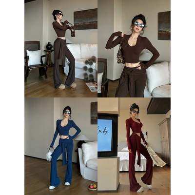 福尔尼斯悦 韩式慵懒chic套装2025冬季新款加绒V领上衣裤子两件套