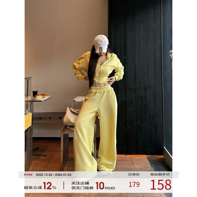 福尔尼斯悦 辣妹卫衣套装女2025早秋新款美式吊带上衣卫裤三件套