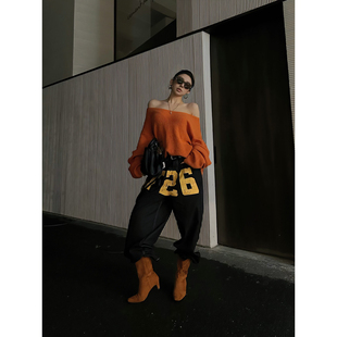 福尔尼斯悦 黑色美式牛仔裤女2025秋季新款低腰宽松版型印花裤子