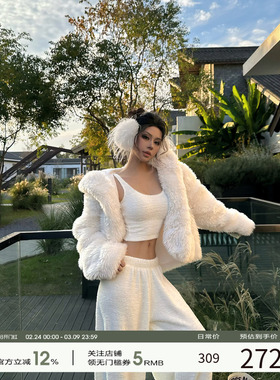 福尔尼斯悦 毛绒外套女2025冬季新款皮毛一体环保毛保暖短款大衣