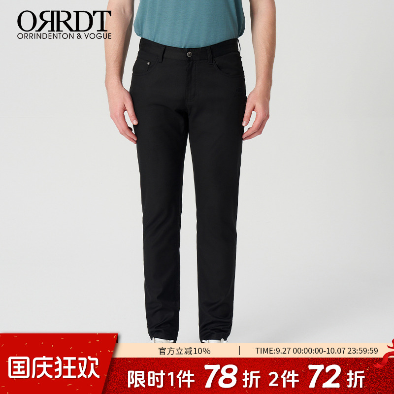 澳林丹顿男装黑色牛仔直筒休闲裤