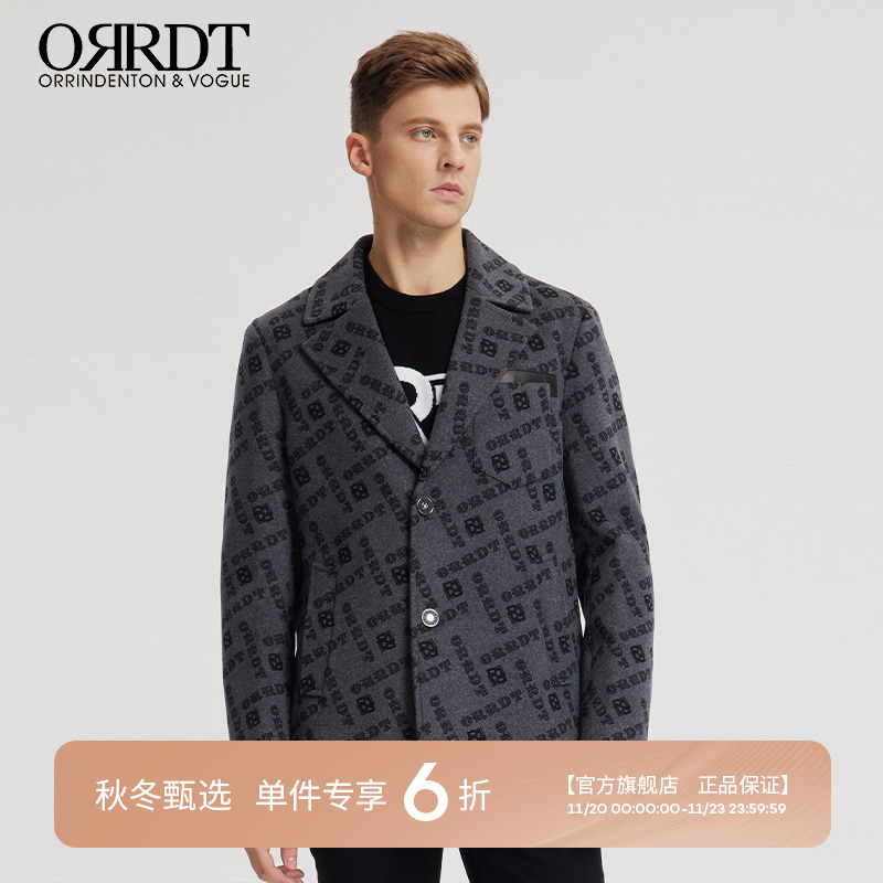 澳林丹顿男装中长款休闲毛呢大衣