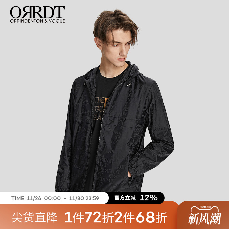 ORRDT澳林丹顿男装休闲字母夹克男2025年春季新款男青春连帽外套