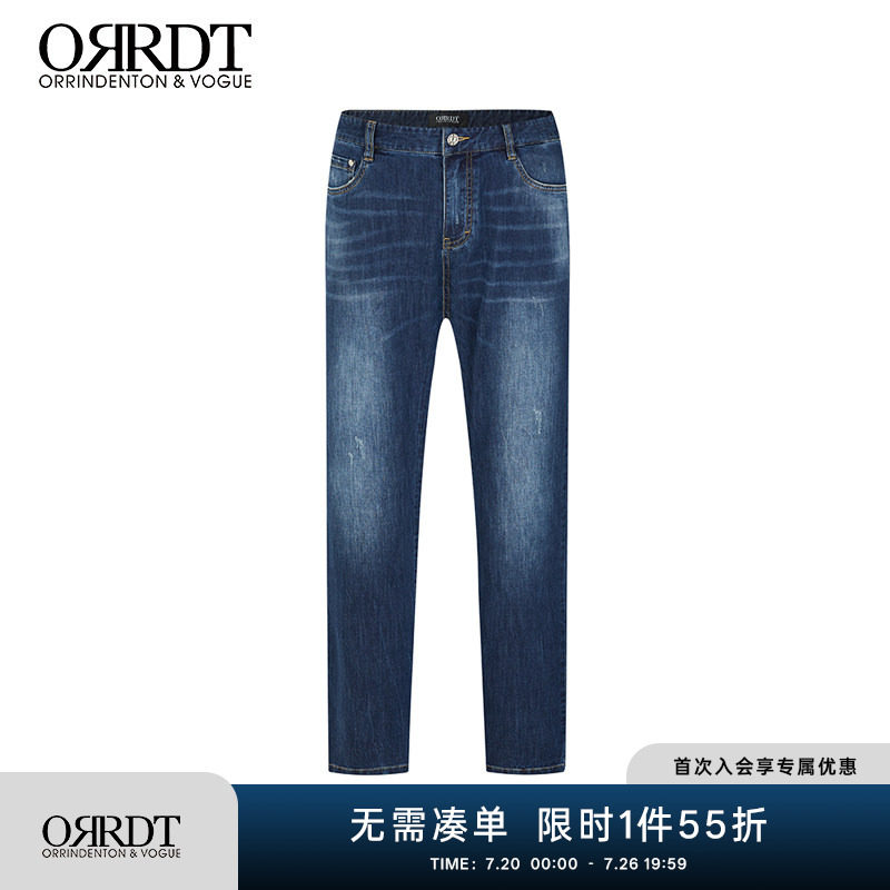 ORRDT澳林丹顿牛仔裤大牌男装修身直筒微弹潮流新款中腰长裤