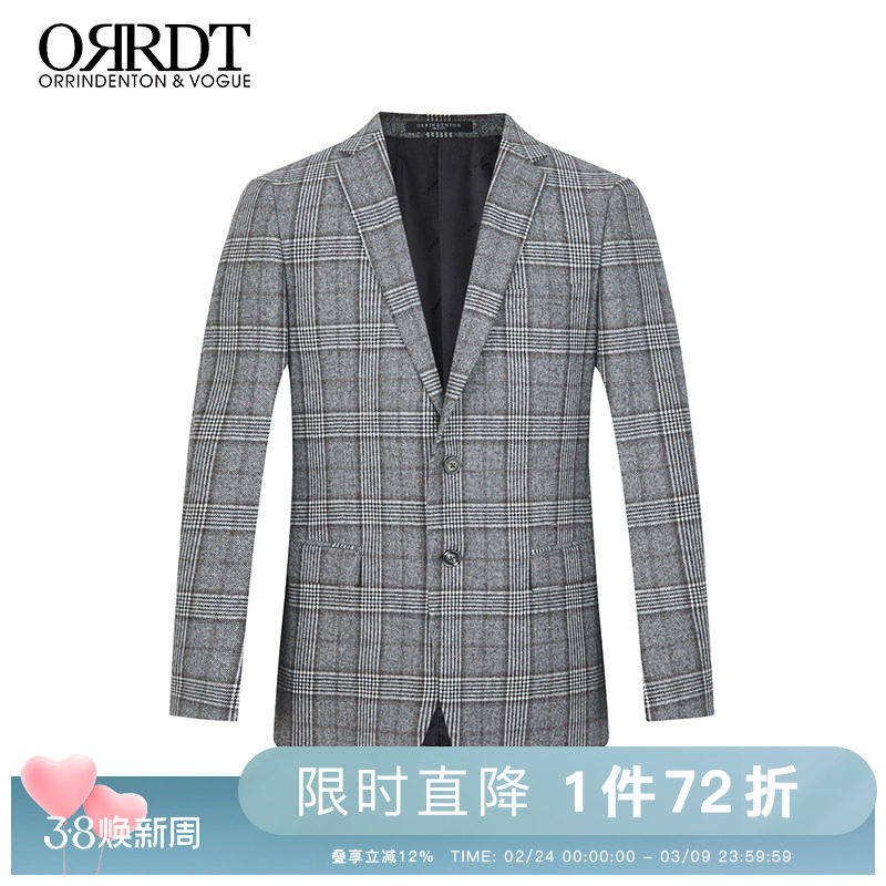 ORRDT澳林丹顿休闲西服外套修身格纹秋冬轻奢纯羊毛加厚时尚西装