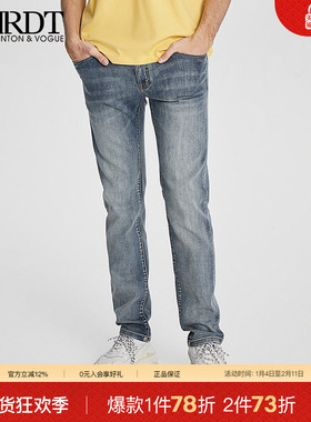 ORRDT澳林丹顿男装直筒字母蓝色牛仔裤男夏季新款长裤男A37E1751