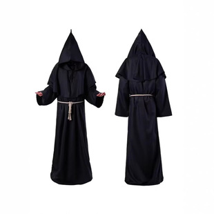 2026万圣节COSPLAY中世纪披风僧侣服巫师修士服装牧师长袍带帽斗