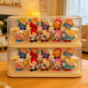 yoyo酱展示盒右右酱盲盒收纳盒阶梯萌粒摆件陈列架防尘手办置物架