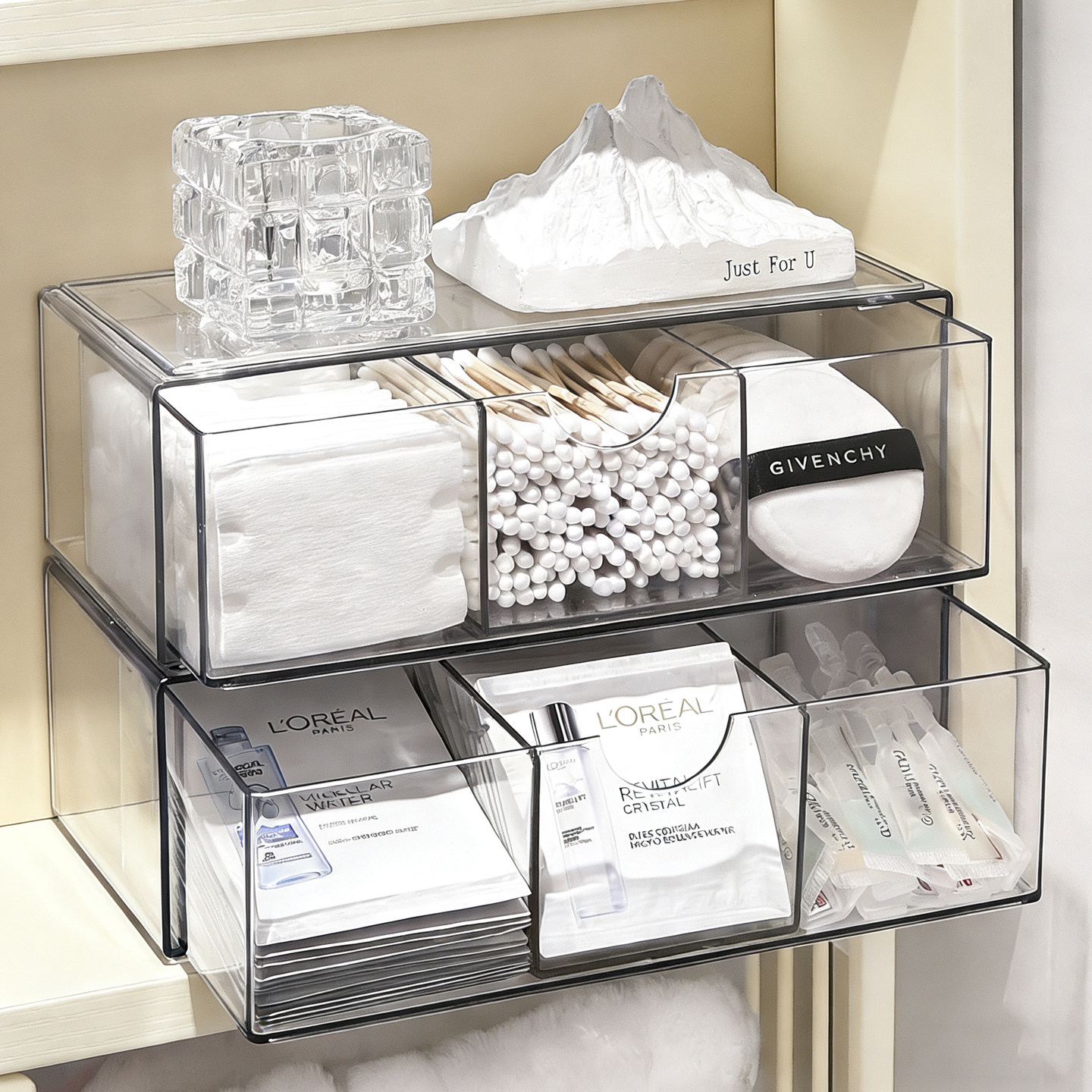 化妆棉收纳盒桌面棉签卸妆棉粉扑分格抽屉多功能亚克力镜柜透明盒,收纳整理,桌面收纳盒,淘宝优惠券,粉丝福利购,淘宝优惠卷