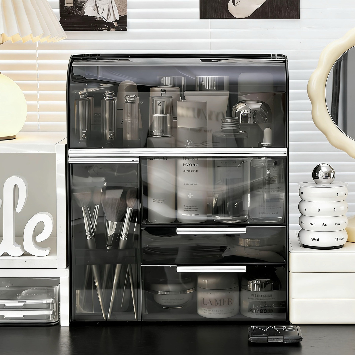 梳妆台化妆品收纳盒桌面高级感大容量防尘化妆刷筒口红一体化妆盒,收纳整理,桌面收纳盒,淘宝优惠券,粉丝福利购,淘宝优惠卷