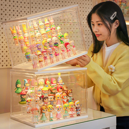盲盒收纳架泡泡马特亚克力展示盒灯光手办盒透明潮玩模型摆放架大