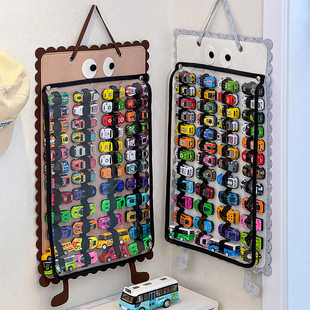 防尘小汽车收纳神器壁挂儿童玩具车展示架装合金风火轮多美卡挂袋
