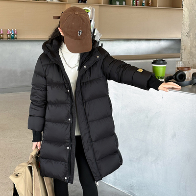 女童羽绒服中长款连帽白鸭绒外套