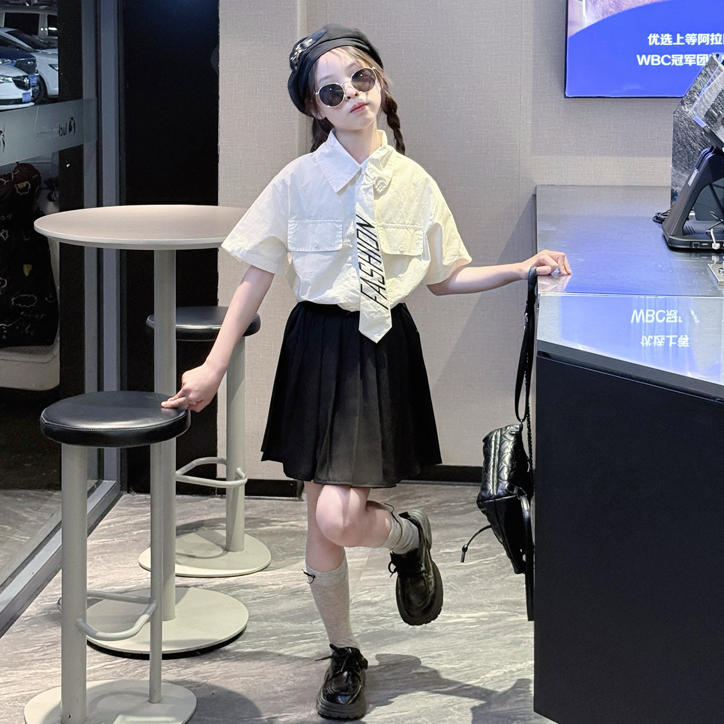 女童套装JK制服夏装2026新款大童百褶裙两件套短袖衬衫学院风服装