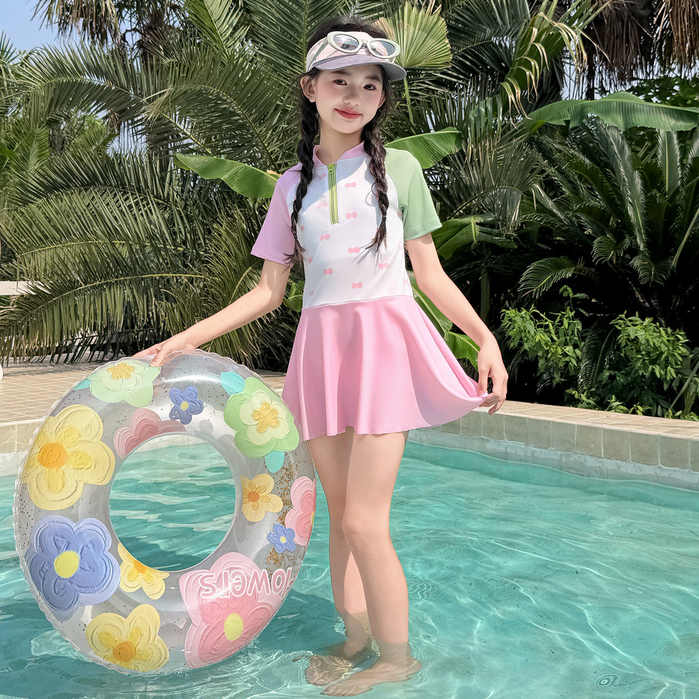 女童连体泳衣夏季2026新款儿童甜美裙式泳装中大童速干防晒泳衣潮