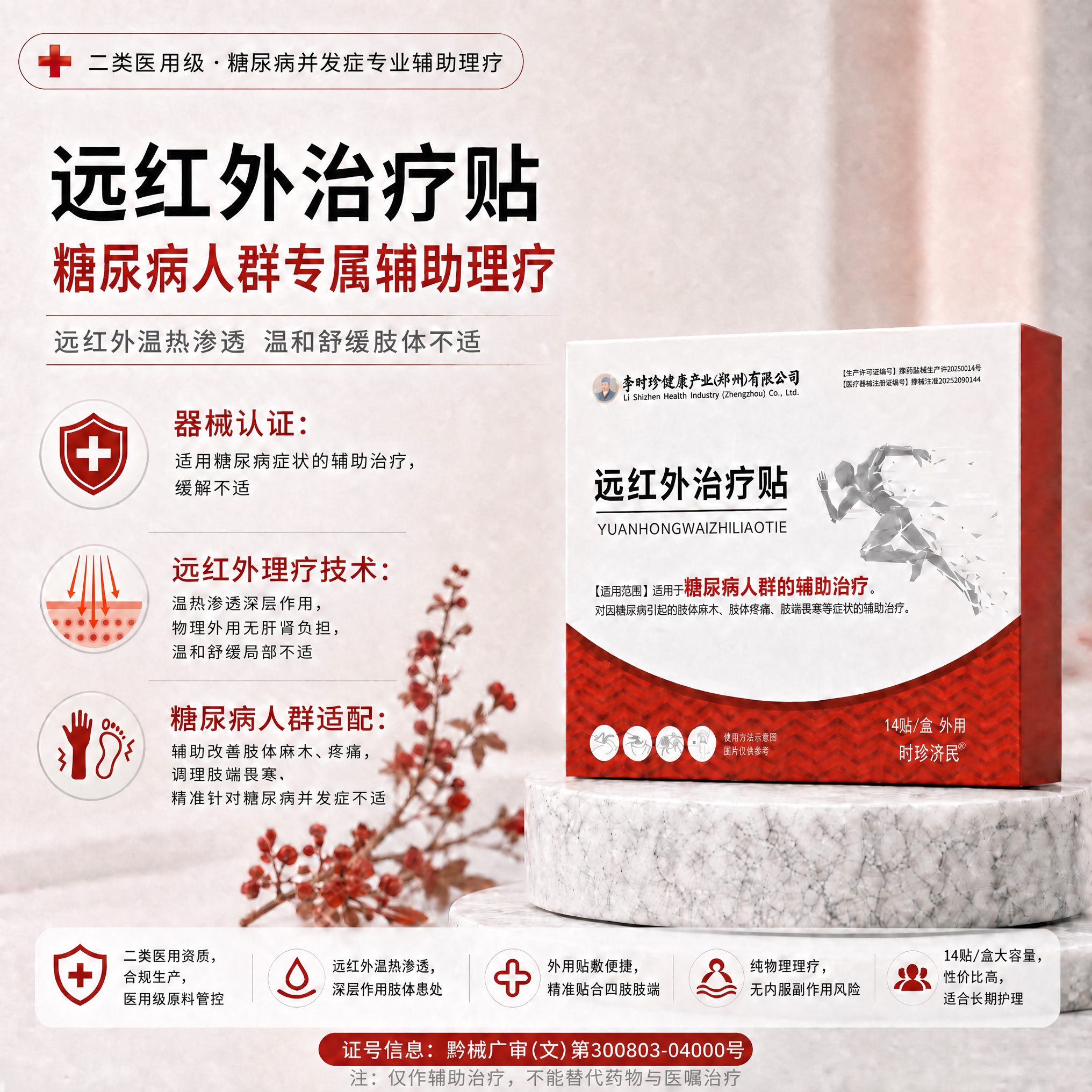李时珍医用降糖贴控糖穴位磁疗贴高糖消症状糖尿病专用降血糖理贴