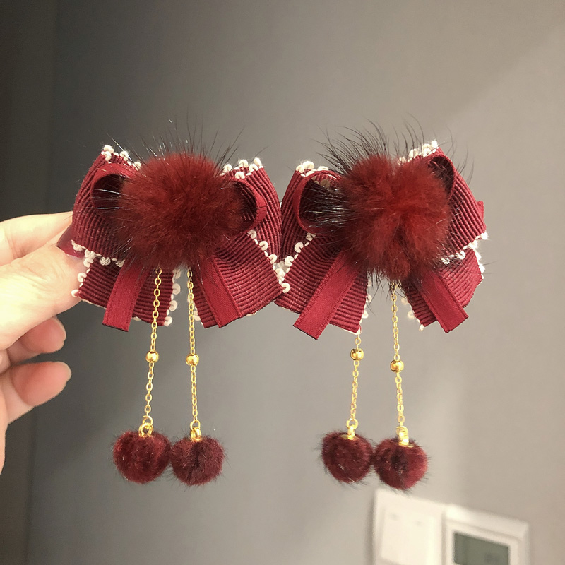 儿童古风毛球蝴蝶结对夹