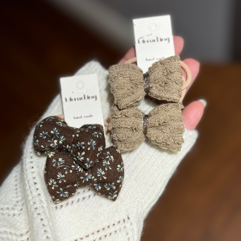 INS美拉德色系布艺蝴蝶结发圈儿童发饰女孩扎头绳秋冬小朋友皮筋