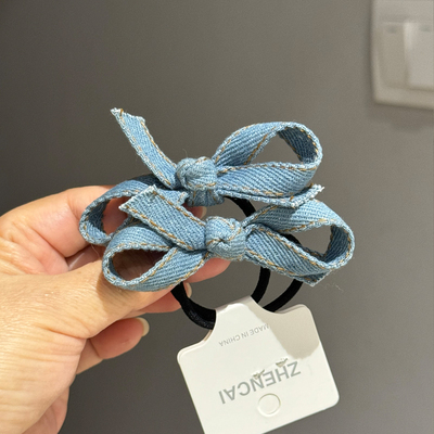 个性休闲牛仔蝴蝶结儿童发圈女童发饰女孩扎头皮筋头绳网红NS创意