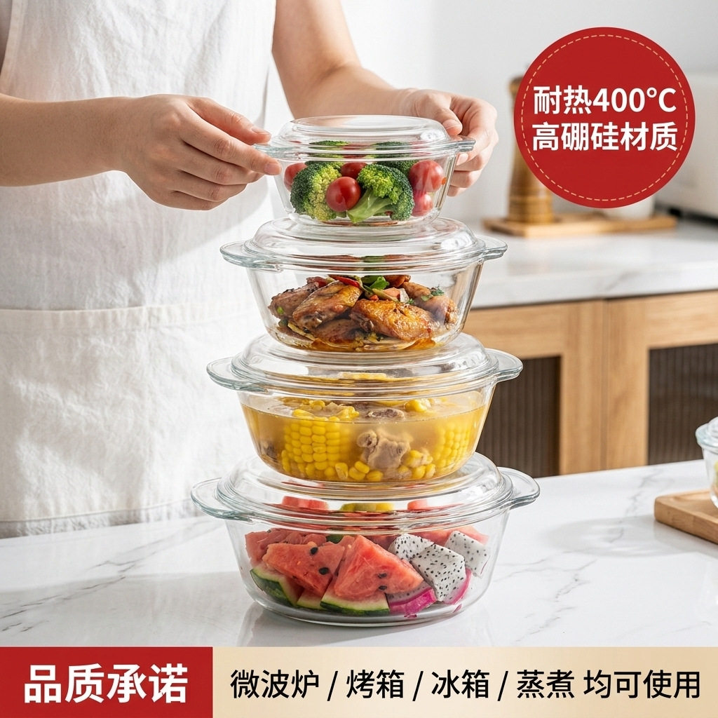 玻璃碗带盖耐高温大号泡面碗专用