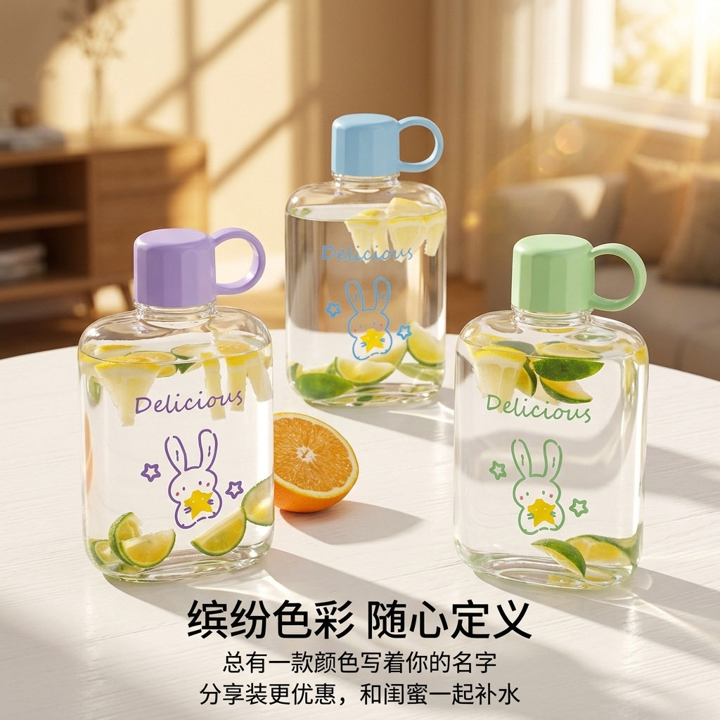 创意卡通玻璃随手杯带提手高颜值