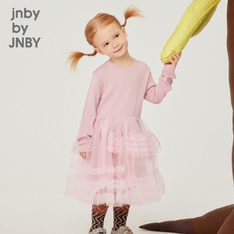 江南布衣童装长袖毛衣连衣裙网纱拼接公主风春女童儿童jnbybyjnby