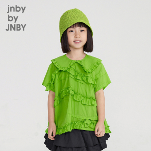 T恤女儿童春夏清仓jnbybyjnby 衬衫 江南布衣童装 花边翻领柔软短袖