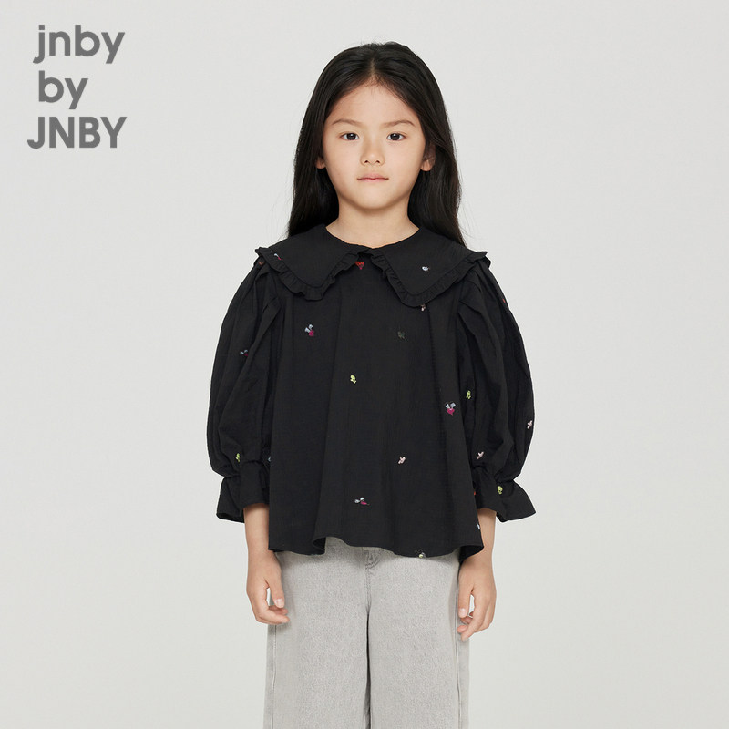 江南布衣童装长袖翻领衬衫荷叶边灯笼袖女童儿童上衣jnbybyjn