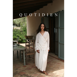 QUOTIDIEN|柔光栖居|夏日干丝肌理感清爽舒适绑带围裹设计衬衫