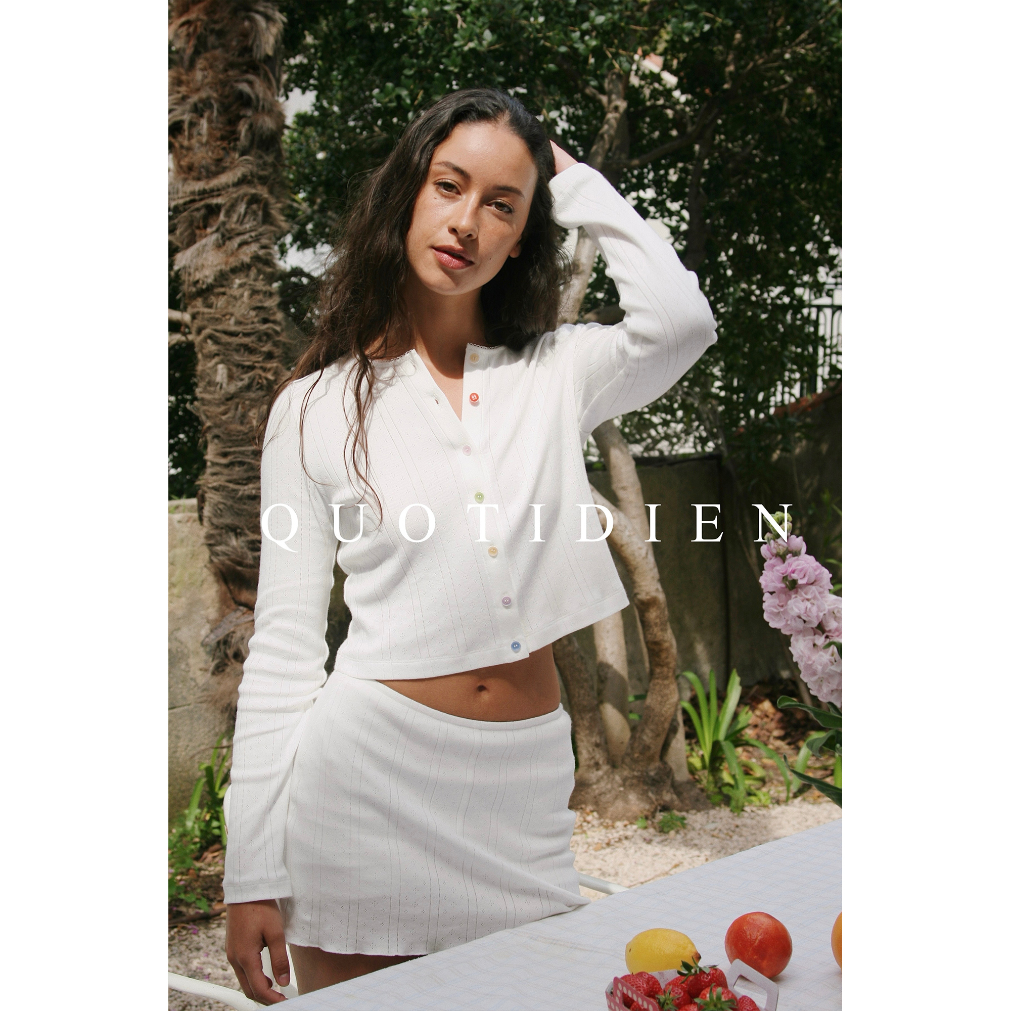 QUOTIDIEN｜马卡龙｜法式全棉糖果纽扣手工蕾丝提花网眼开衫