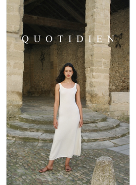 QUOTIDIEN 羊毛U领连衣裙女春极简优雅柔糯亲肤针织无袖长裙百搭