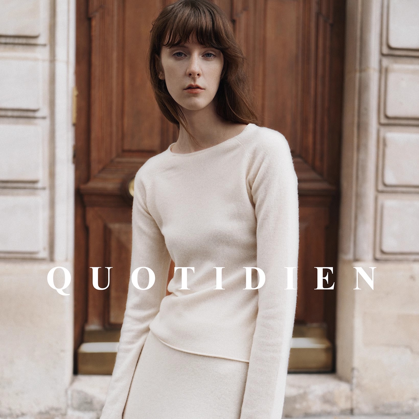 quotidien｜白月光｜柔光白超细羊毛一字领高弹长袖针织上衣