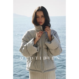 QUOTIDIEN 两色冬日重磅90白鹅绒针织含羊绒保暖抗寒绗格羽绒服女