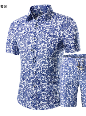 Men Shirts Short Sleeve suit Casual Chemise Homme Camisa套装