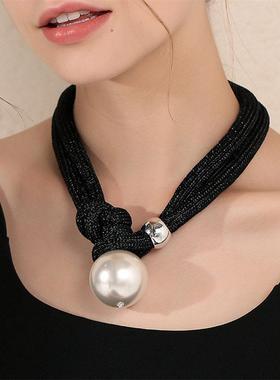 时尚choker大珍珠项链女欧美秋冬新款毛衣链Pearl Sweater chain