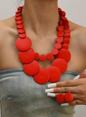 2025几何大小木屑串珠多层毛衣炼波西米亚民族风格非洲项炼项炼