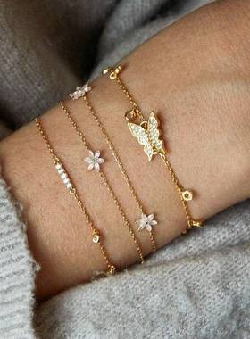 Simple Female Personality Butterfly Flower Bracelet Set 手链