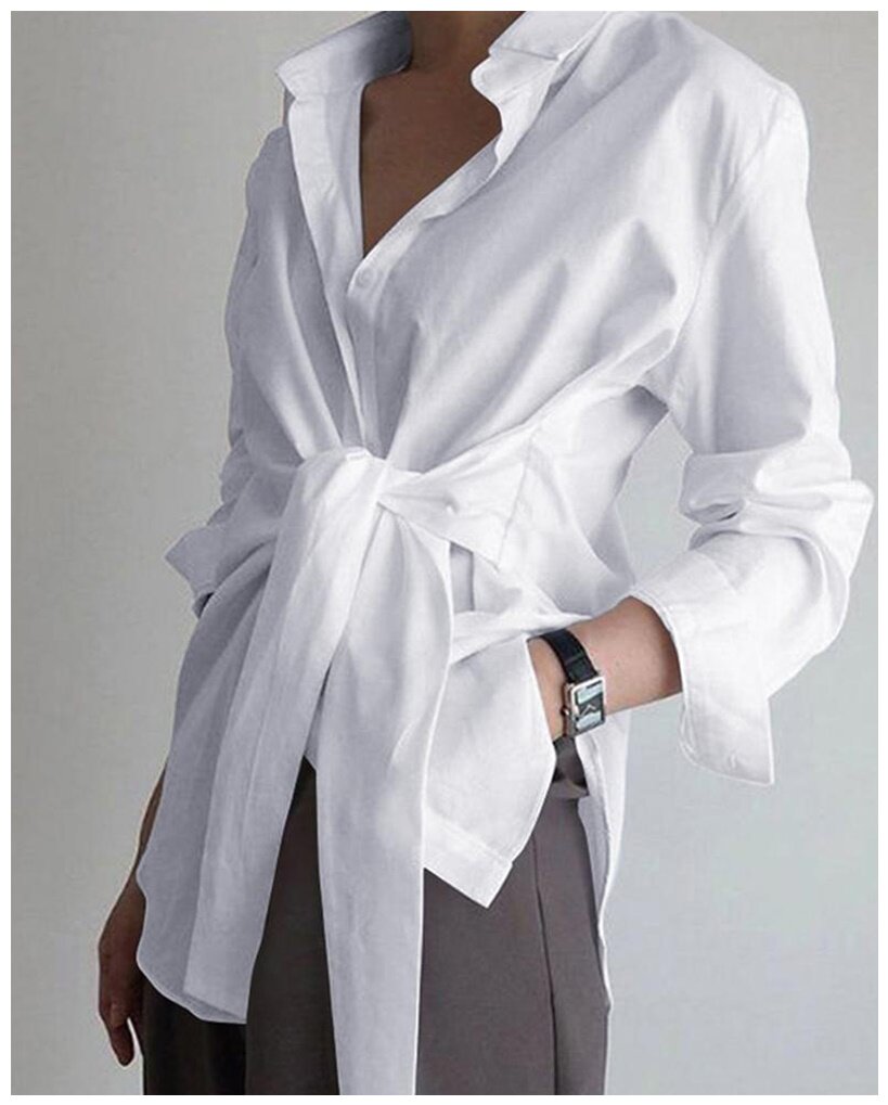 绑带收腰高级设计感衬衣白色衬衫女Long sleeve white shirt lady