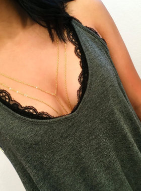 欧美时尚简约饰品胸链 女街拍几何裸链性感比基尼身体链内衣链条