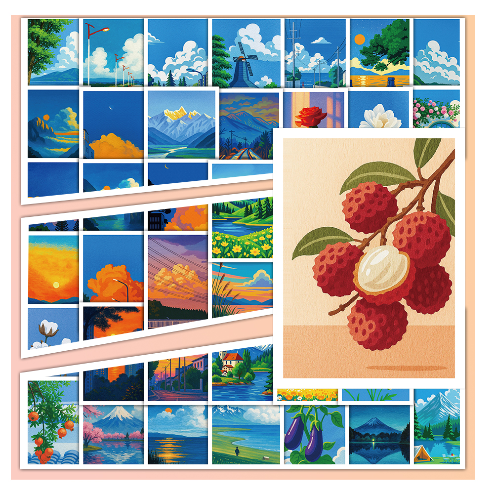 80张丙烯治愈插画贴纸创意励志风景高颜值装饰手账笔记本素材贴画图片