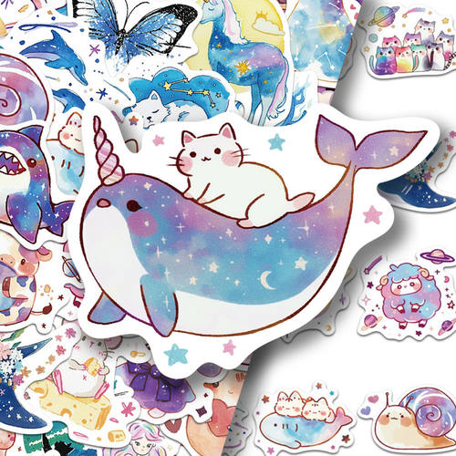106张星空水彩小生物手账贴纸