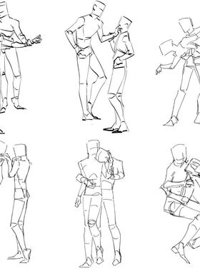 126张速写双人人体线稿动态贴纸diy手机绘画装饰账本桌面贴画防水