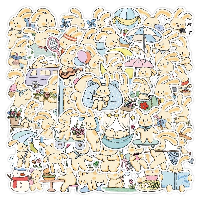 51张小兔子日常卡通贴纸可爱装饰手账笔记本防水标签自粘贴画,文具电教/文化用品/商务用品,贴纸/立体贴纸,淘宝优惠券,粉丝福利购,淘宝优惠卷