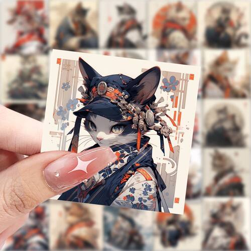 118贴猫武士贴纸插画酷帅日系涂鸦贴画手机壳平板笔记本电脑装饰