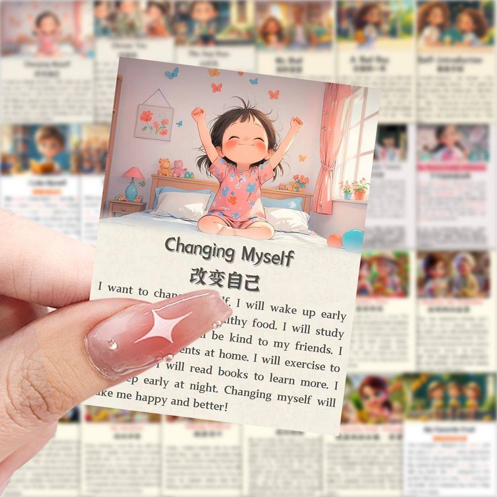 双语短文英语126张每日晨读贴纸少儿英语启蒙趣味学习手机笔记本